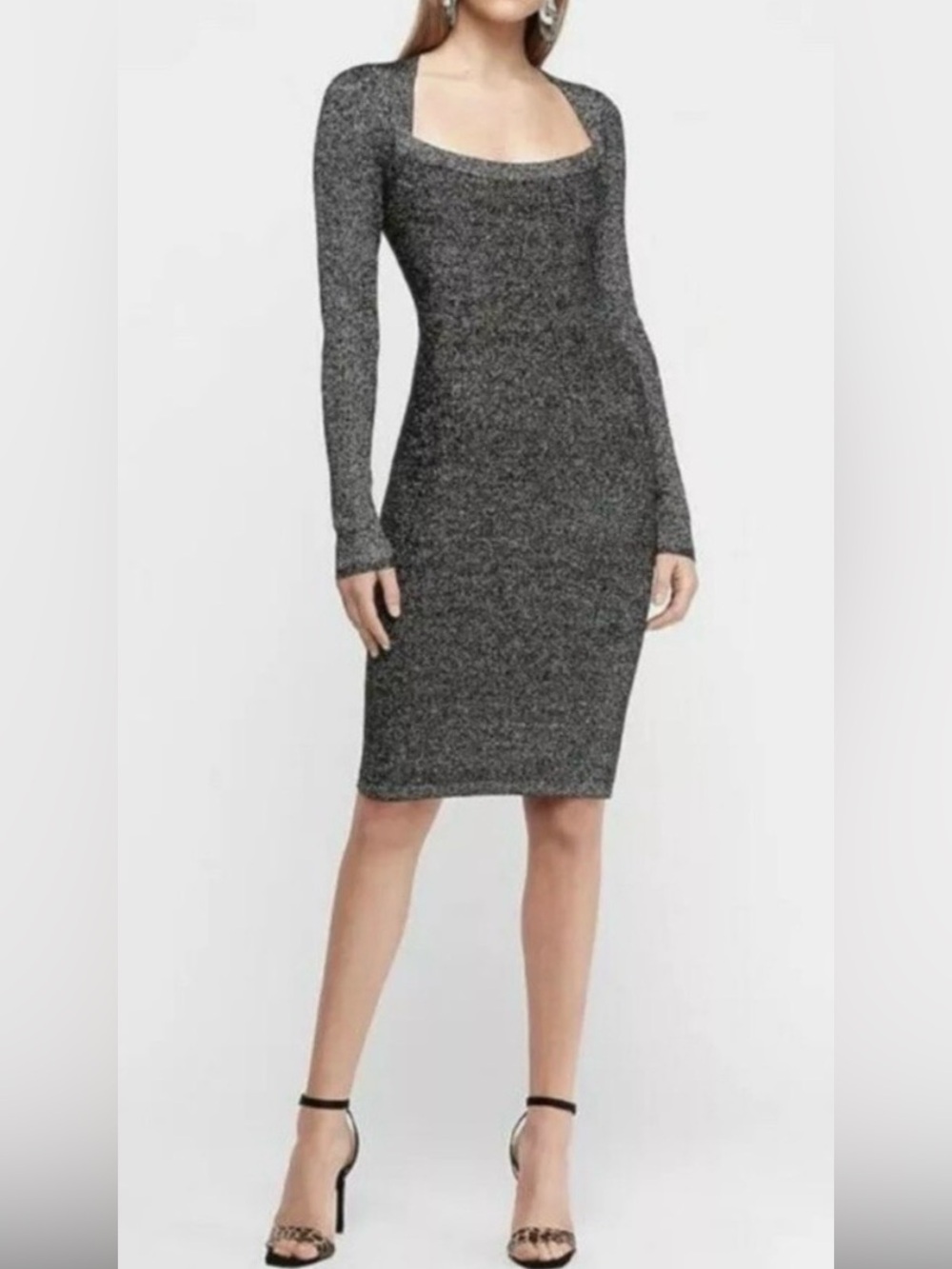 Express Heather shimmery Charcoal Long Sleeve Midi Dress size large